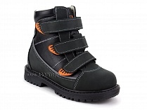 152-121 Бос(Bos), ботинки детские утепленные ортопедические профилактические, байка, кожа, черный, оранжевый в Ставрополе