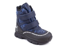 2633-11МК (26-30) Миниколор (Minicolor), ботинки зимние детские ортопедические профилактические, мембрана, кожа, натуральный мех, синий, черный, милитари в Ставрополе