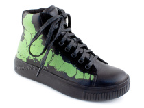55317Б ШагоВита (Shagovita), ботинки детские  профилактические, кожа, байка, черный, зеленый в Ставрополе