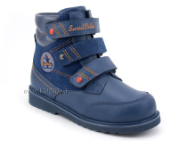 23-286 Сурсил (Sursil-Ortho), ботинки детские ортопедические с высоким берцем, демисезонные утепленные, байка, кожа, нубук, синий, серый в Ставрополе