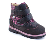 543-8 (26-30) Твики (Twiki) ботинки детские зимние ортопедические профилактические, кожа, натуральный мех, черно-розовый в Ставрополе